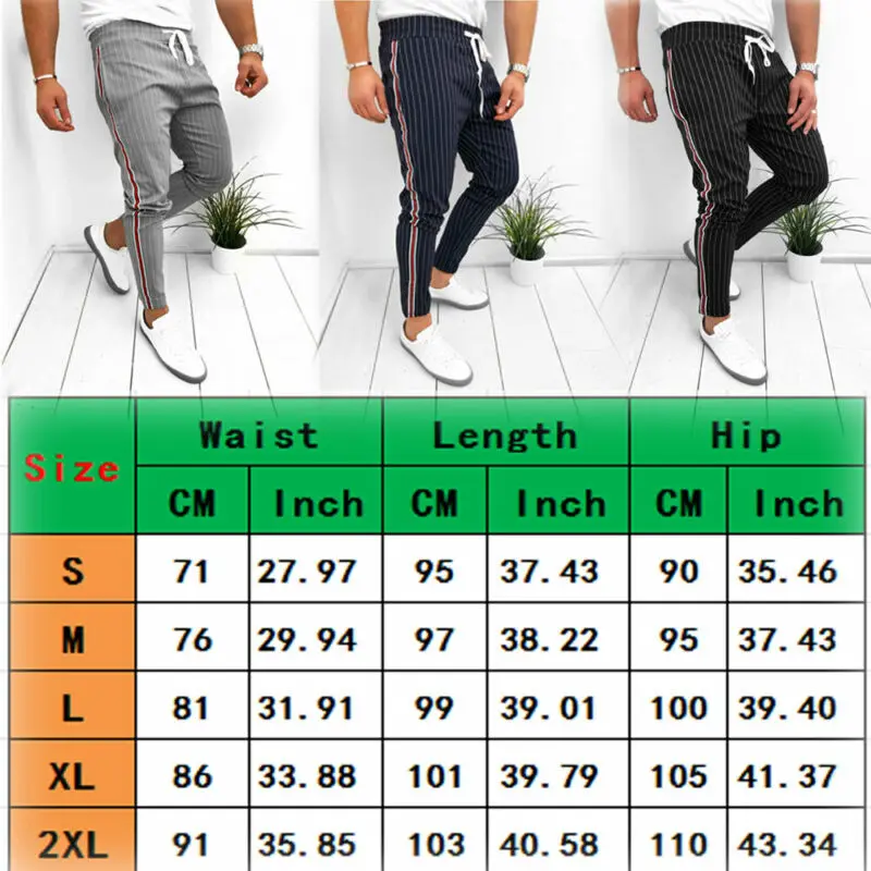Горячая в полоску с завышенной талией тонкие мужские штаны для бега городские хип хоп шаровары Повседневные Брюки slim Fit плюс размер S-2XL