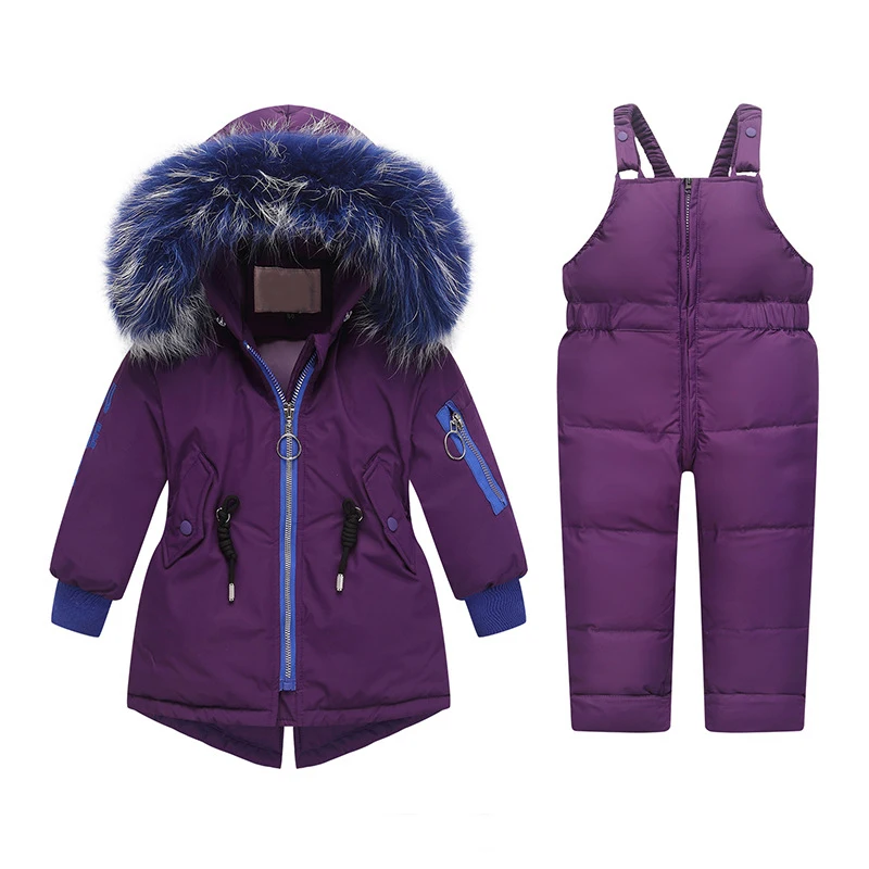 Одежда для маленьких мальчиков и девочек, для России, зимний комбинезон, костюм-30 меховой пуховик для мальчиков, лыжная куртка с капюшоном высокого качества детский зимний костюм