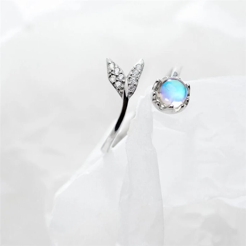 Sole Memory Blue Crystal Zircon Mermaid Fishtail Silver Color Female Resizable Opening Rings SRI991 silver ring silver rings