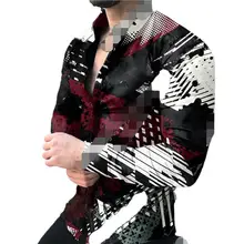 Chemise à col rabattu avec impression numérique pour homme, haut simple boutonnage dégradé pour fête, automne