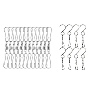 

12 Pack Spinning Double Clip Swivel Hooks & 8 Pack Swivel Hooks Clips, S Hooks Smooth Spinning