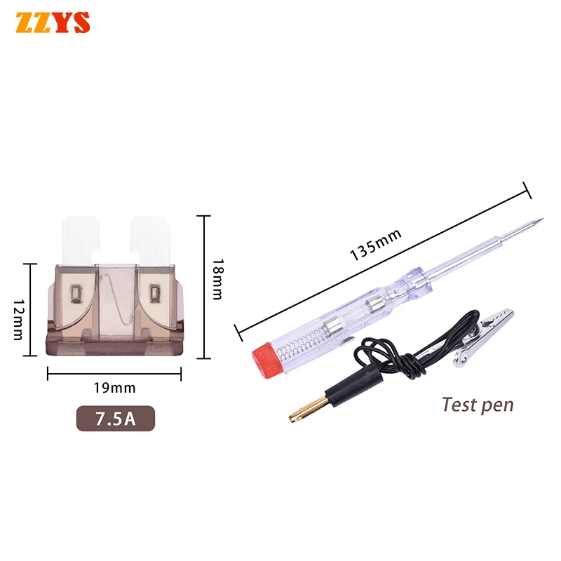 

200pcs 7.5A Medium Automotive Truck Auto Car Blade Type Fuse Zinc Flakes Fuses Assortment Set with Box Clip and Test Pen