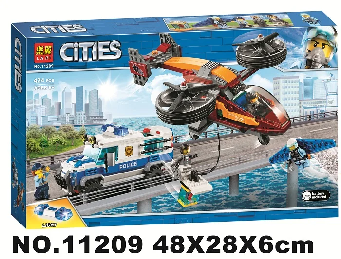

11209 424pcs city arctic sky police diamond heist winged jetpack transporter building block 60209 Toy