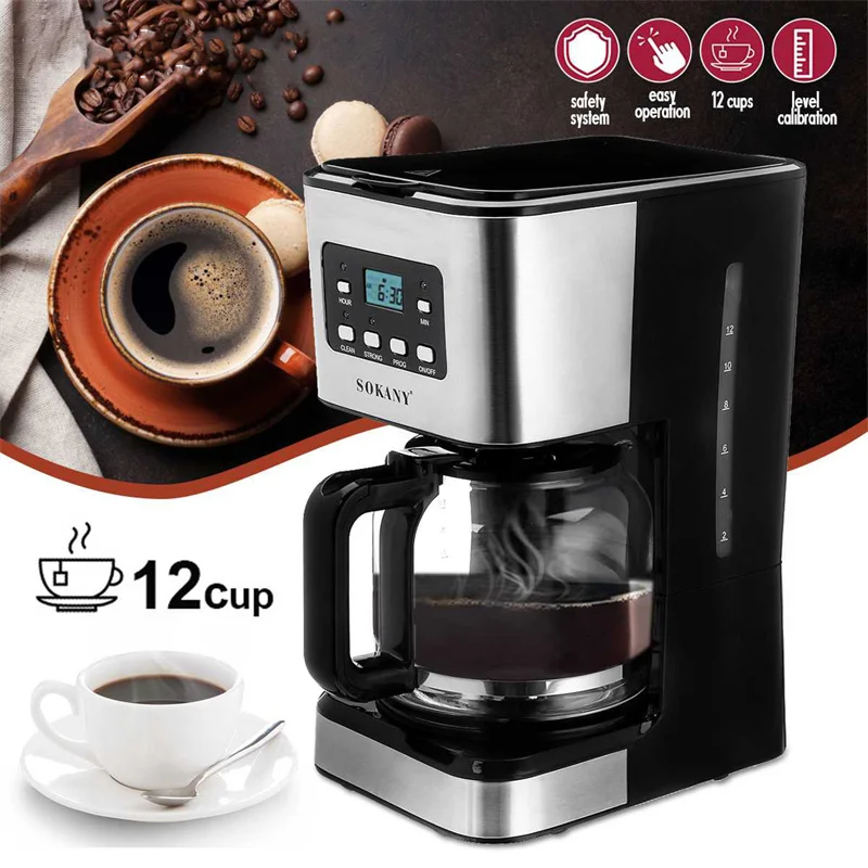 Coffee Maker Machine Semi-Automatic Pump Type Stainless Steel American Drip12 Cups for Home Kitchen High Quality 800 220V KF15