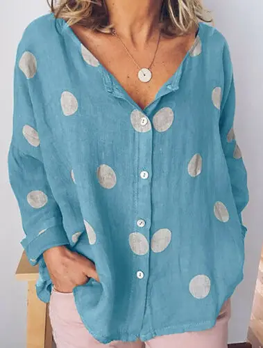 New Women Summer Polka dots Blouse Top Long Sleeve Boho Blouse Loose Baggy Tops Casual Beach Shirts Plus Size 2XL New Women Summer Polka dots Blouse Top Long Sleeve Boho Blouse Loose Baggy Tops Casual Beach Shirts Plus Size 2XL