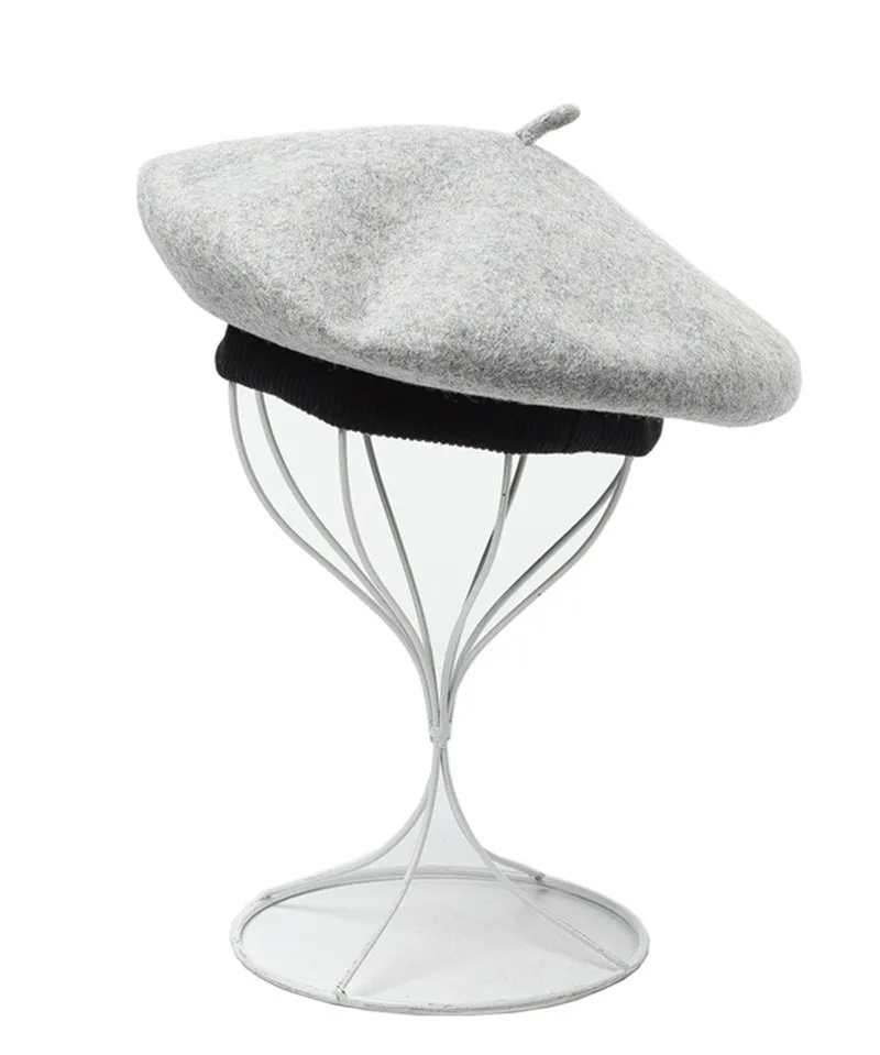 DOUBCHOW женские эластичные береты на застежке во французском стиле, шапки, новые девичьи шерстяные черно-белые шапки без каблука