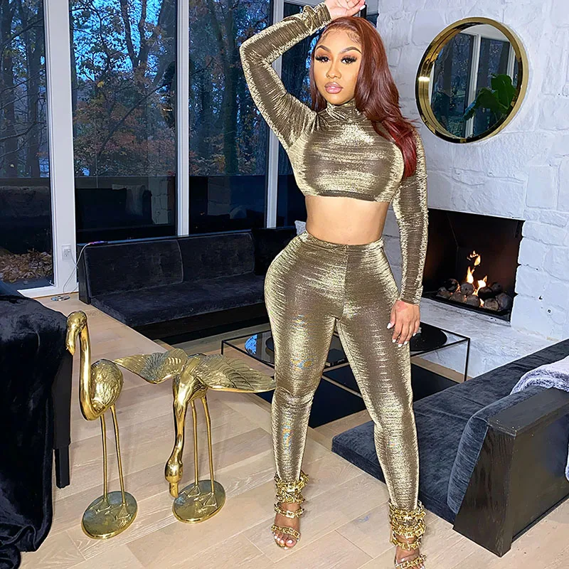 Co Ord Sets Club Wear Glitter Crop Top 