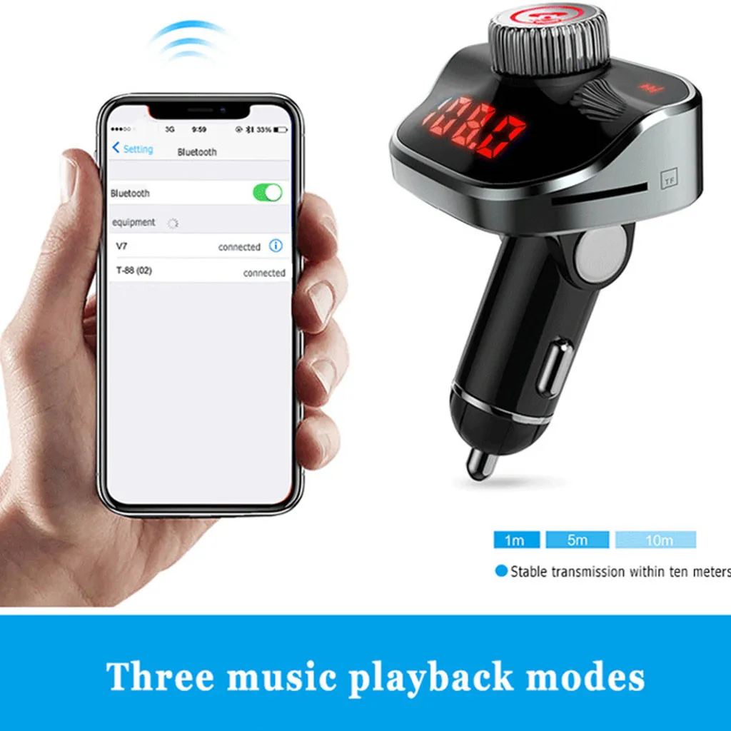 Автомобильный fm-передатчик, светодиодный mp3-плеер, беспроводной Bluetooth приемник, автомобильный комплект 3.1a, быстрый Usb, Hands Free, Usb зарядное устройство, fm-модулятор# Zer