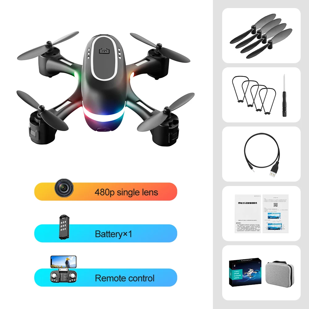 2021 New Toys Mini Drone Rainbow LED Dynamic Light Remote Control Helicopter Toy RC Quadcopter Aerial Photography HD Dual Camera syma remote control RC Quadcopter