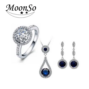 

christmas Two Gift 925 Sterling Silver Sets Engagement Wedding Bridal Jewelry for women brides J648