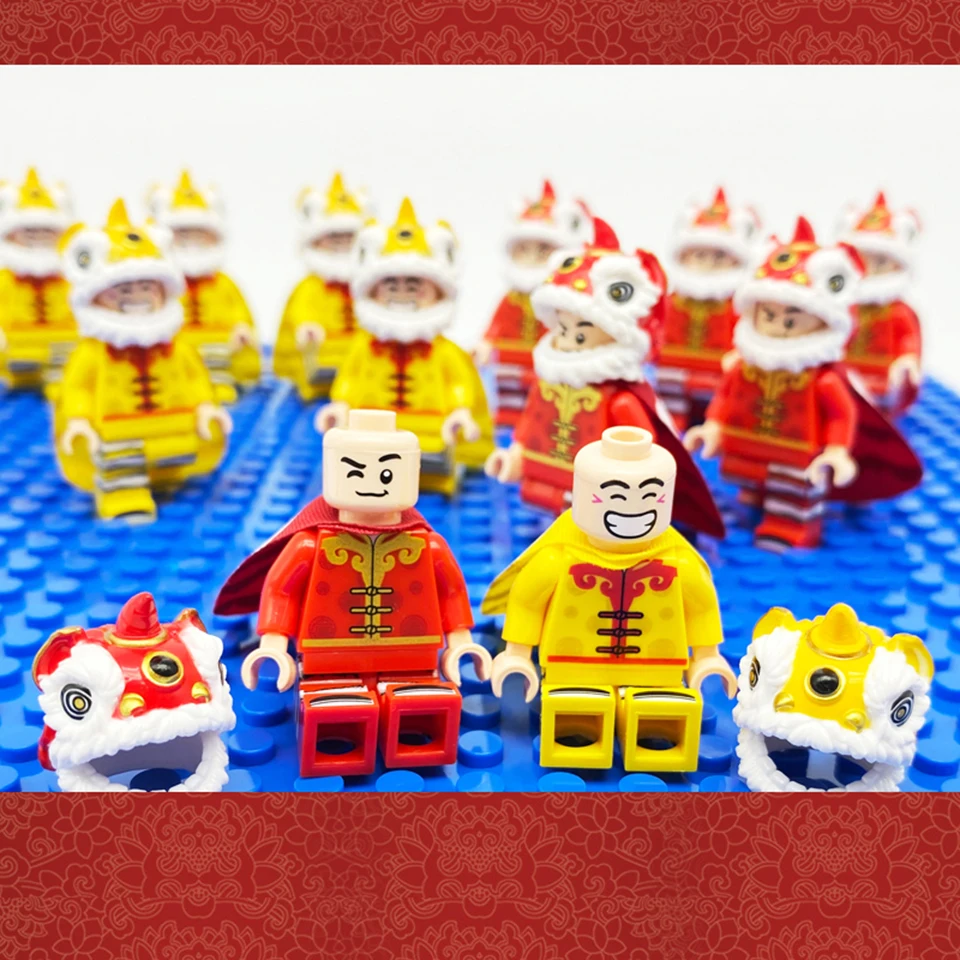 Создатель города китайский дракон танец Лев фигурки модель подарки на год мебель собранные строительные блоки кирпичи детские игрушки