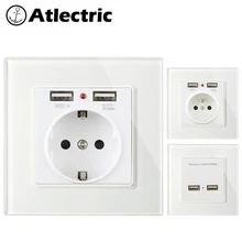 Atlectric ЕС FR стандарт с двойным usb-портом для зарядки 2.1A электрическая розетка стеклянная панель адаптер питания для мобильного розетки переходник usb socket