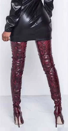 ALMUDENA Stiletto Heels Snakeskin Thigh High Boots Pointy Toe Dress Shoes Nightclub Python Printed Tall Boots Plus Size Boots - Цвет: color2 as picture