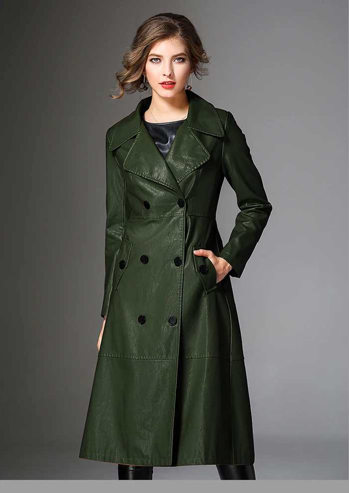 PU Long Leather Trench Coat Women 2019 New Autumn Winter Leather Trench Coat Slim Female Long Coats Plus Size M-3XL Outwear 13