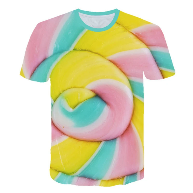 

Funny 3d Food T shirt Summer Candy Floss Round Neck Short Sleeve Colorful Delicious Dessert Clothing Anime Candy T shirt