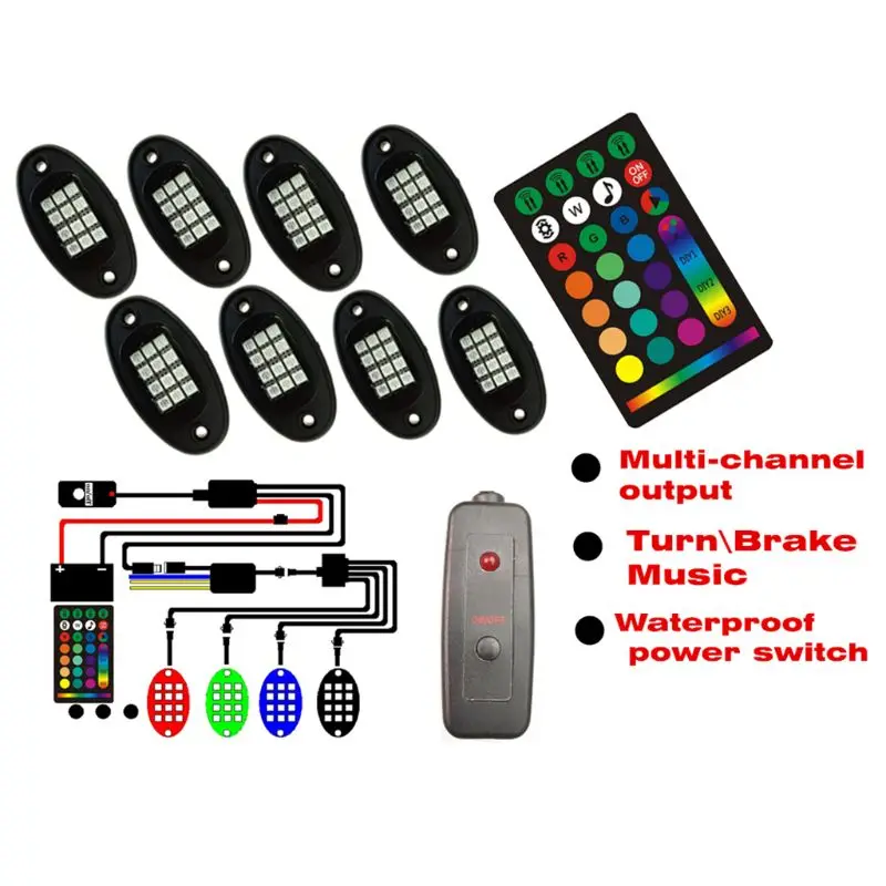 

RGB LED Rock Lights with APP/Double RF Remote Control,96 LEDs Multicolor Underglow Neon IP67 Flashing Music Timing Mode