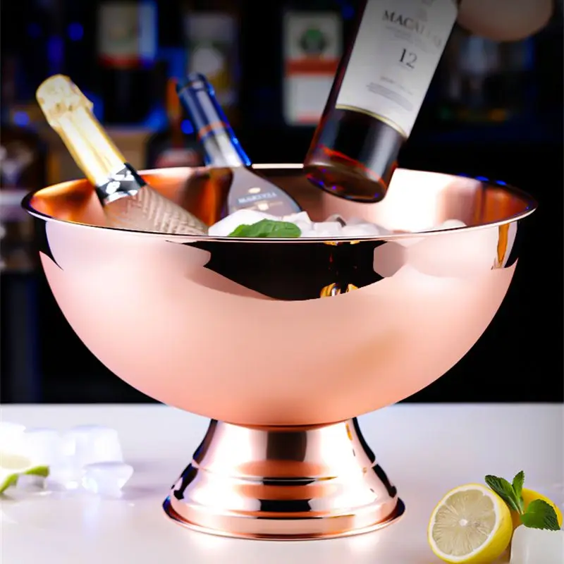 Aixiangru Ice Bucket,13.5L Stainless Steel Champagne Bowl,Whisky Cooling,Elk Handle Golden