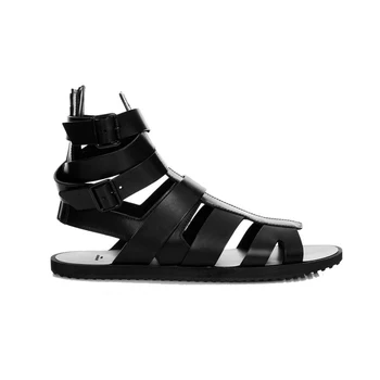 

Summer Black Men 2020 Buckle Boots Genuine Leather Gladiator Sandals High Top Beach Sandalia Slides Plus Size 45