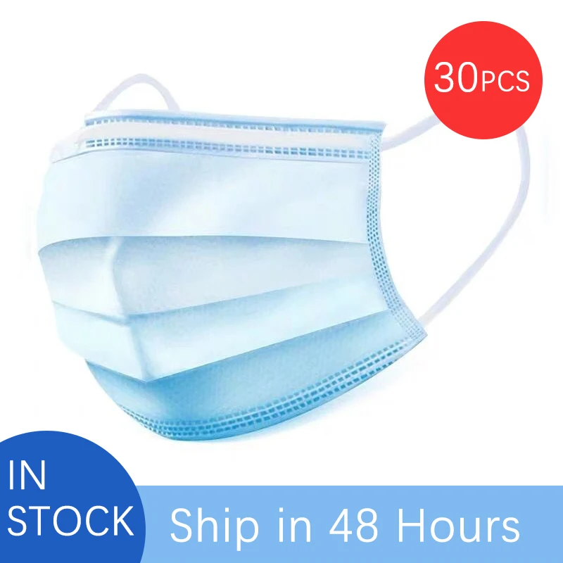

30pcs Unisex 3-layer Anti Mask Protective Mouth Masks Child Soft Cotton Ear Loops Breathable Face Mask Blue Color