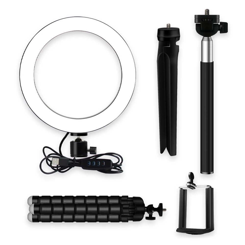Кольцевой светодиодный светильник для селфи 20 см/8 дюймов 3500 6500 К 10 уровней