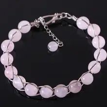 Очаровательный круглый браслет с бусинами, натуральный камень, розовый кристалл, Энергетический Браслет, серебряная проволока, обернутая для женщин, ювелирный подарок, 1 шт., H084