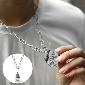 

7mm Rolo Box Link Chain Stainless Steel Encourage Words Medal Pendant Eagle Eye Bead Charm Necklace for Men Women 24inch LDN197