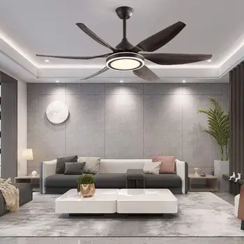 

52”Retro Ceiling Fan with Light Semi Flush Mount Acrylic Pendant light with 6 Fan Blades and Remote Control LED Chandelier Lamp