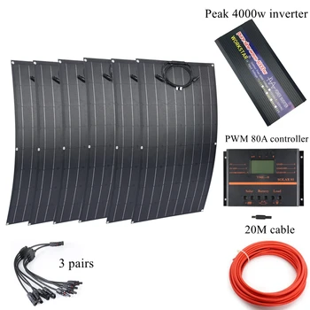 

6 X 100W Flexible Solar Panels ETFE 18V Solar Charger For RV/Boat 600w Solar System With 4kw Inverter 12V Solar Power Charger