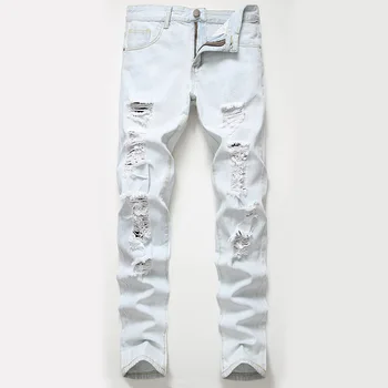 

HOO new 2020 men's ripped jeans GERH washed plain straight jeans of big yards