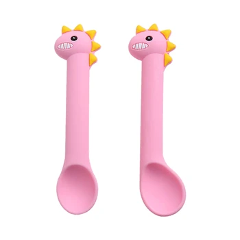 

2Pcs BPA Free Silicone Cute Cartoon Dinosaur Baby Feeding Spoon Training Utensil GXMB