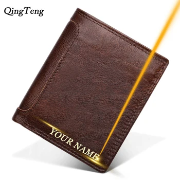 

Free Engraved Men's Wallet Genuine Leather Short Clutch Male Purse Rfid Card Protection Credit ID Card Holder Wallets Customized