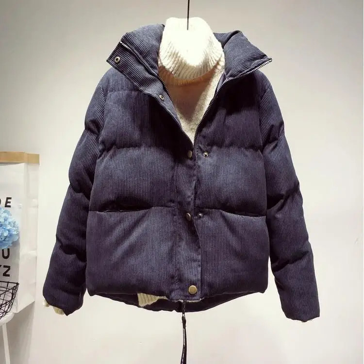 Autumn Corduroy Bread Cotton Coat Women Winter New Korean Short Thicked Wild Parkas Casual Loose Solid Jacket