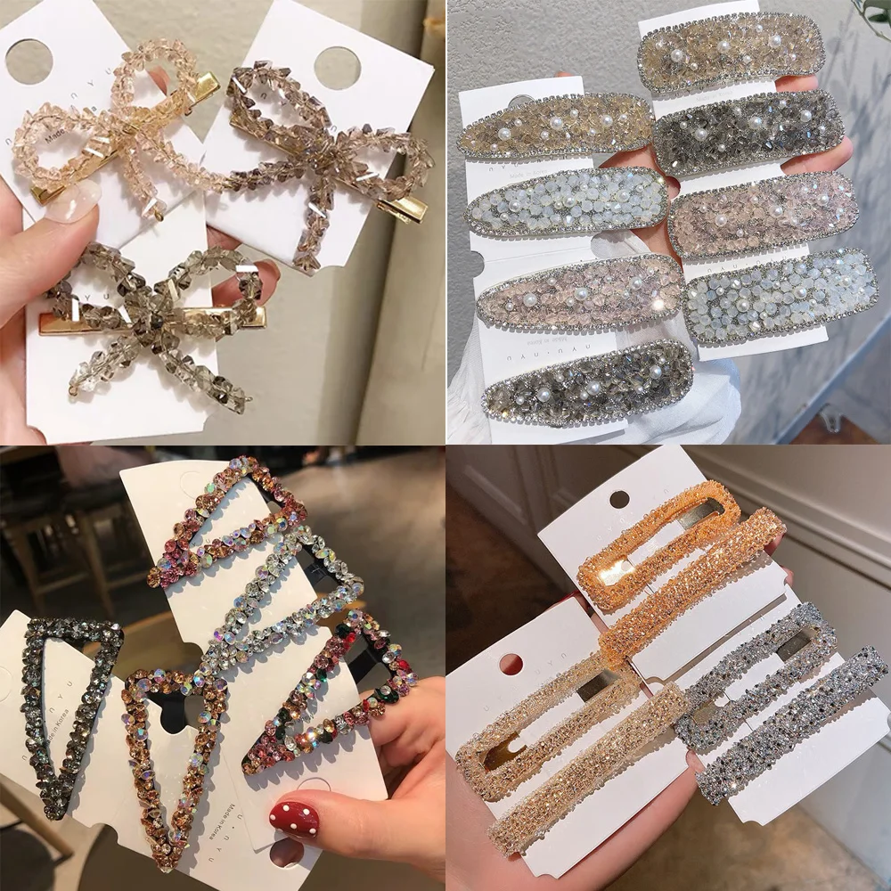 

Square Water Drop Crystal Hairpins Women Girls Korea Fashion Rhinestone Hair Clips Geometric Hairgrip Barrette Hair Accessories
