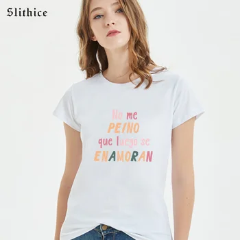 

Slithice Fashion Women T-shirts Top White shirt Colorful Spanish Letter Print tshirt Camiseta Feminina Streetwear lady clothes
