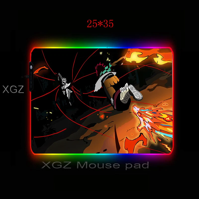  XGZ Anime Devil Killer Boy Large RGB Gaming Mouse Pad Black Lock-Edge Custom Computer Desk Mat Non-
