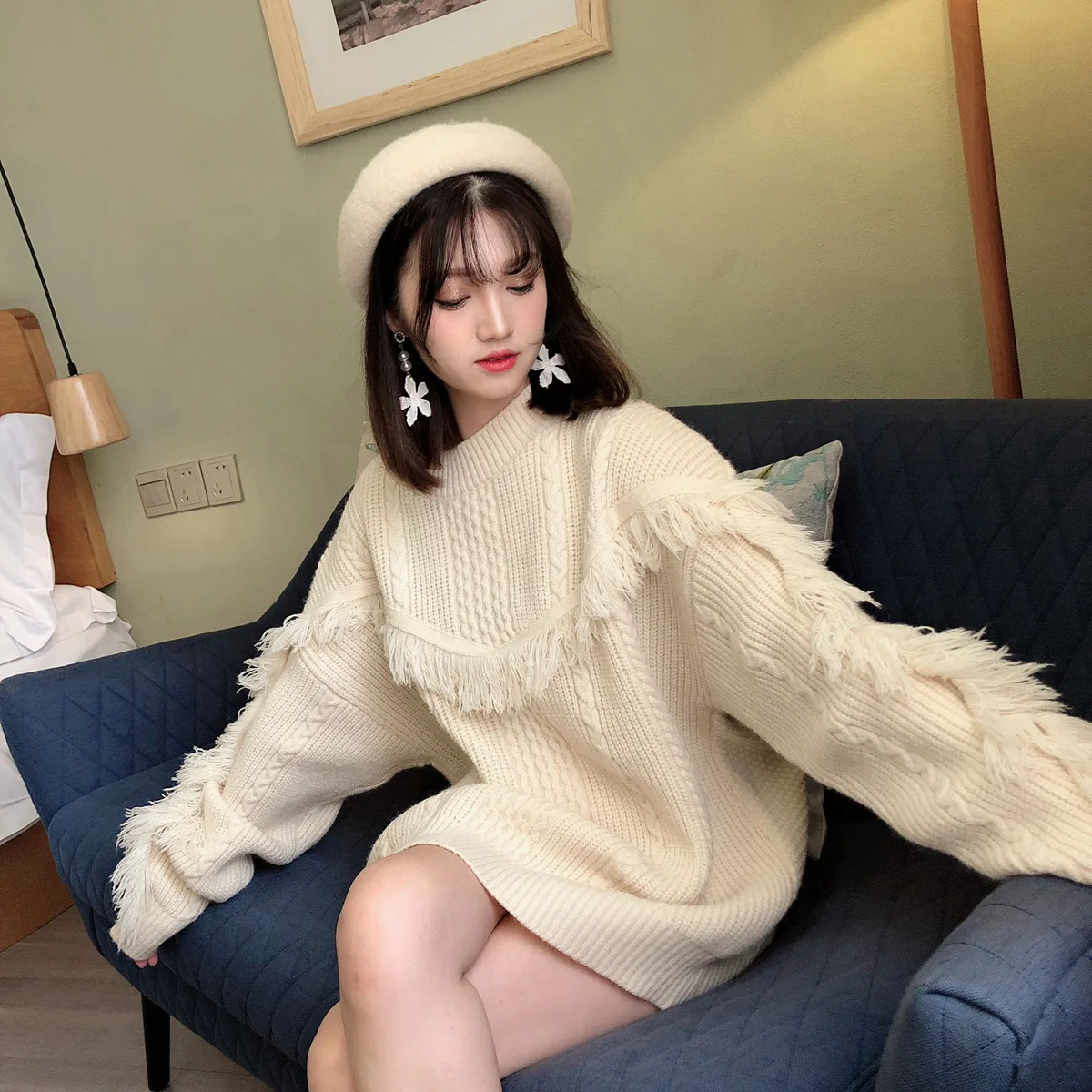 

Frayed loose pullover woman sweaters 2020 autumn winter new moleton feminino Korean wild lazy style long-sleeved kobieta swetry