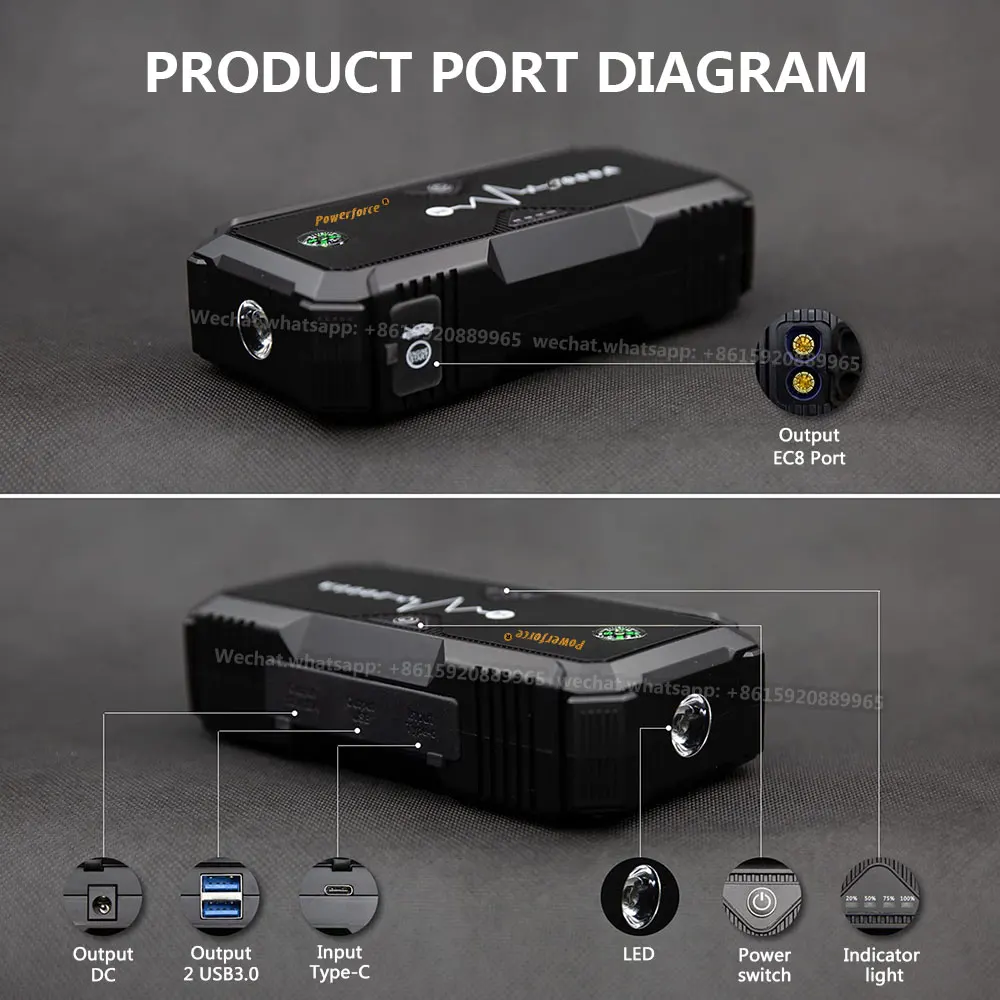 Upgraded Peak Current 3000A Super Safe Car Jump Starter with Quick Charge Auto Battery Booster Power Pack For Car