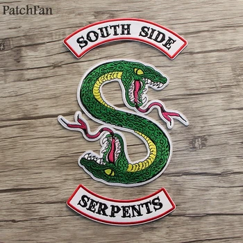 

A3742 Patchfan 90s fashion Green snake Southside Serpents DIY embroideried patches iron on clothes backpack hat badges