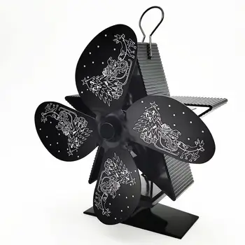 

Black Fireplace 4 Blade Heat Powered Stove Fan Log Wood Burner Eco Friendly Quiet Fan Home Efficient Heat Distribution Christmas