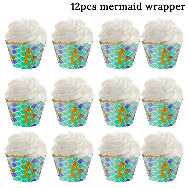 12kits cupcake decor Вечерние принадлежности в стиле Русалочки, украшение в виде Русалочки, украшения для дня рождения, Детские вечерние украшения на день рождения - Цвет: 12kits cupcake decor