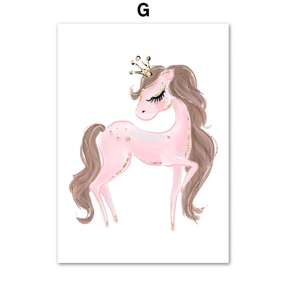 Cartoon-Pink-Unicorn-Swan-Girl-Crown-Flower-Nordic-Posters-And-Prints-Wall-Art-Canvas-Painting-Wall (10)