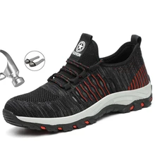 Мужская защитная обувь со стальным носком, Нескользящие рабочие ботинки с прокалыванием, дышащая защитная обувь с сеткой