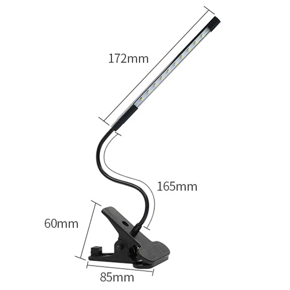 USB Powered LED Night Lamp Clip On Desk Lamp with Stepless Dimming Flexible Bending Table Lamp for Study Reading Eye-Protection