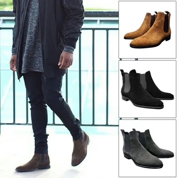 

Newest Men Suede Ankle Boots Formal Casual High Top Shoes Anti-slip Breathable for Outdoor