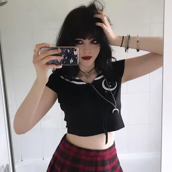 

92306 Gothic Punk Japanese Department Second Yuan Crescent Short Bandage Sailor's Suit Dark Tide College JK Uniform