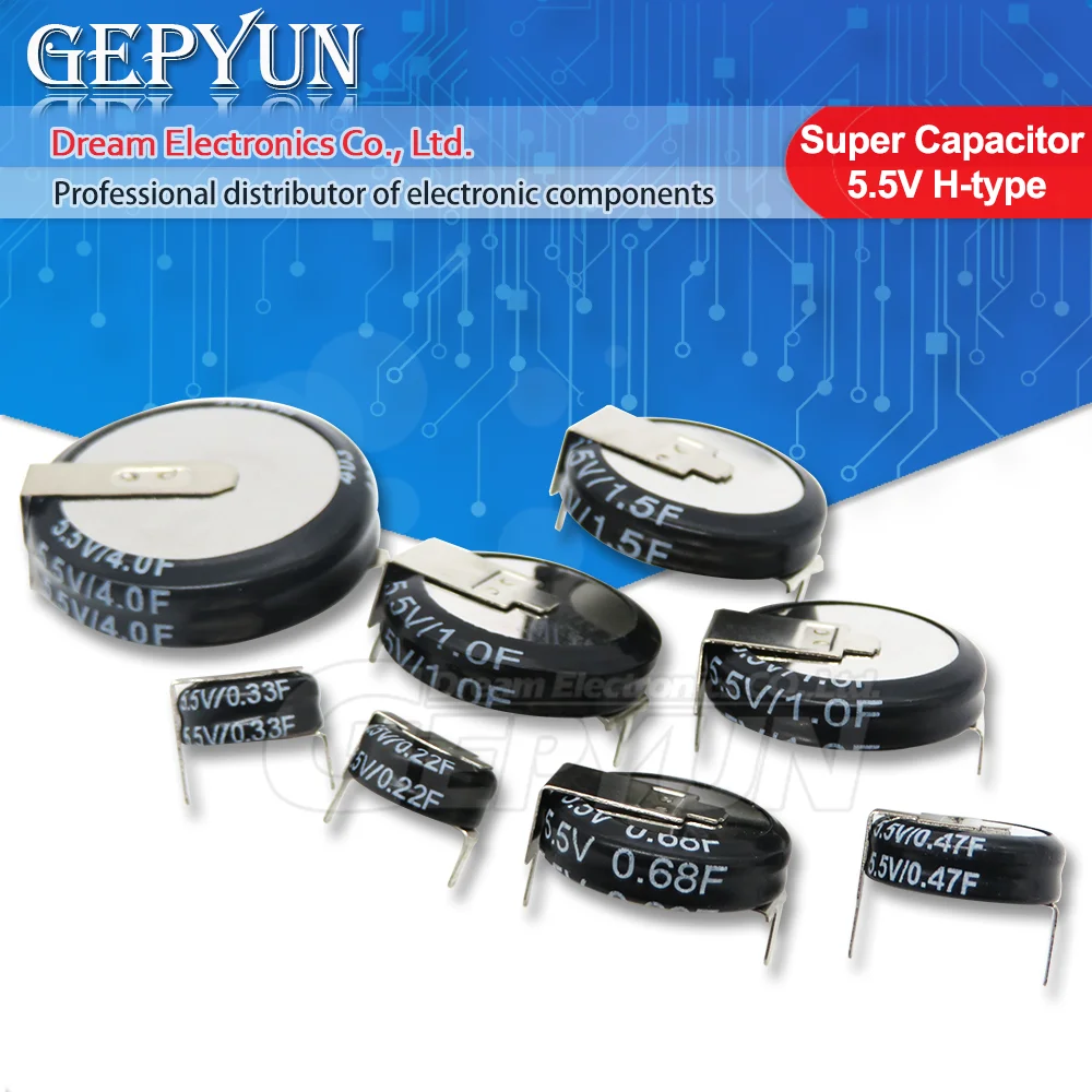 2PCS Farad Capacitor 5.5V 0.1F 0.22F 0.33F 0.47F 0.68F 1F 1.5F 4F Super Capacitor 0.1F-5.0F Double Layer H type Super Capacitor