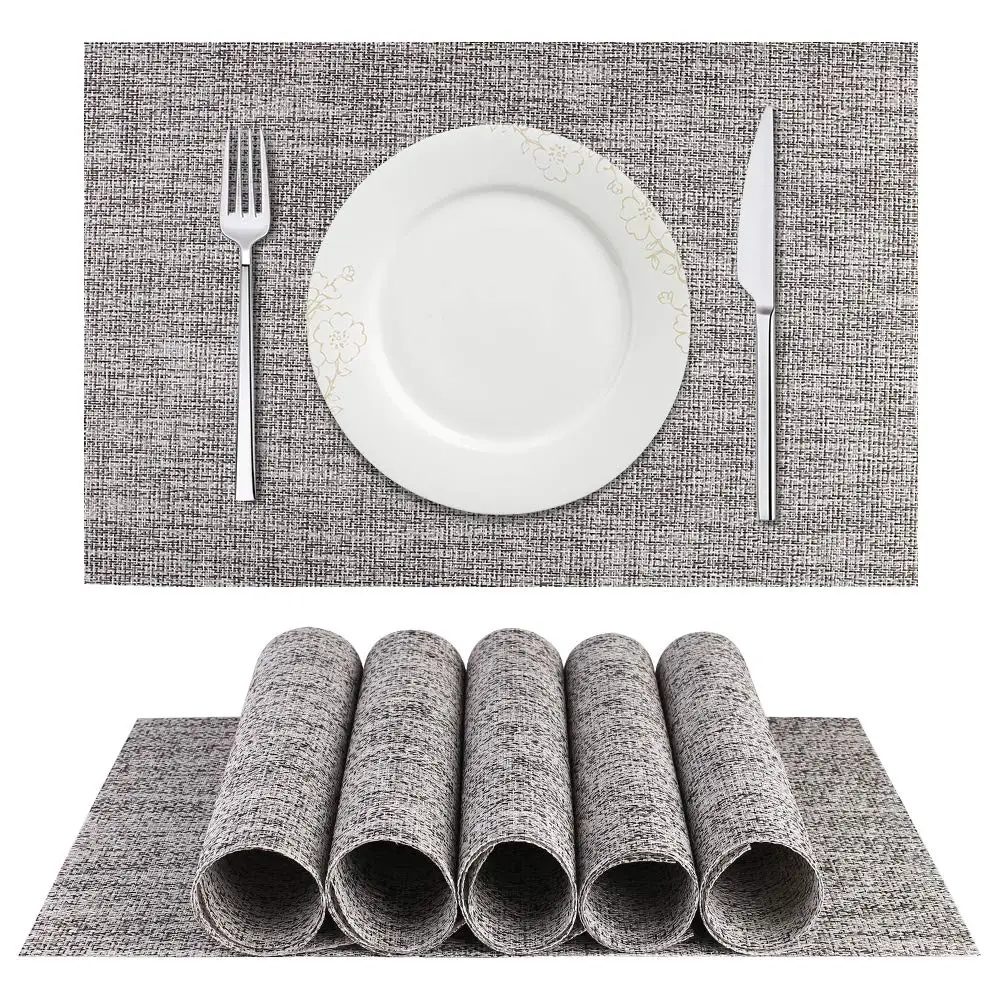 

metable Set of 6 Heat-Resistant Placemats Stain Resistant Anti-Skid Washable PVC Table Mats Woven Vinyl Placemats