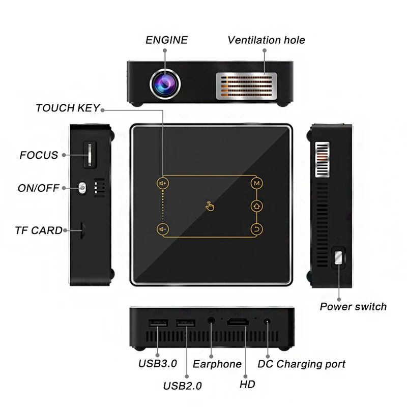 OPQ-C9PLUS+ Мини Портативный HD 1080P DLP проектор для офиса и дома BT4.0 светодиодный проектор портативный HD проектор(штепсельная вилка США