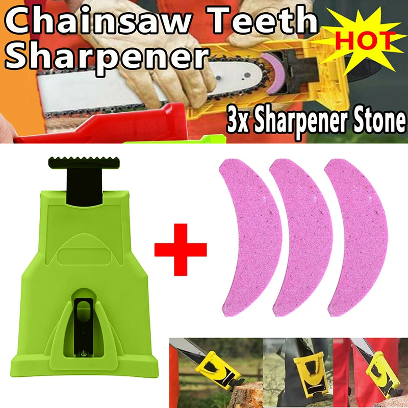 1 set Durable Woodworking Chainsaw Teeth Sharpener& 3pcs Grinder Sharpening Stone Black/Green/Red Colour Optional