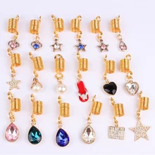 

5pcs Golden spiral heart pearl rhinestone jewelry charms hair braid dread dreadlock beads cuffs rings tube hair accessories